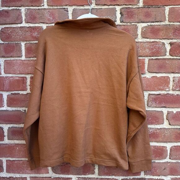 Madewell $80 Cotton-Hemp Oversized Polo Sweatshirt brown women's medium NEW - Picture 10 of 12